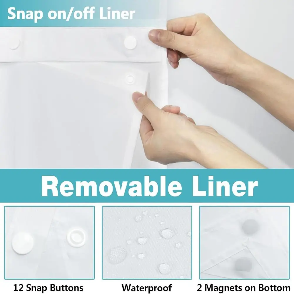 with Snap in Liner No Hook Slub Textured Shower Curtain Removable with See Through Top Window Bathroom Curtain Waterproof