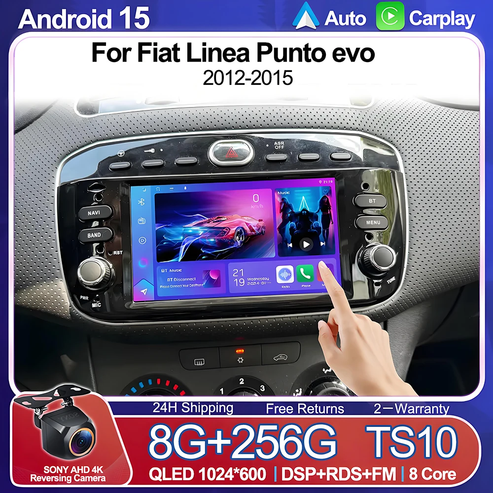 6 ''Android 15 Autoradio Per Fiat Linea Punto evo 2012-2015 GPS WIFI Carplay Auto 2 Din Radio Stereo Lettore Multimediale Bluetooth