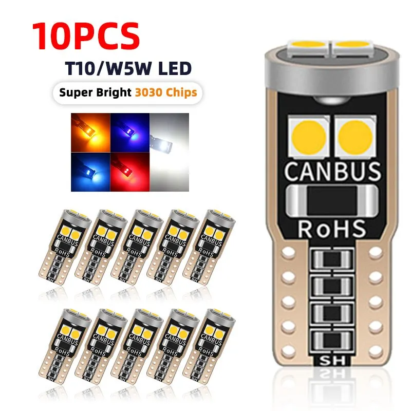 Luces LED superbrillantes para estacionamiento de coche, bombillas laterales de giro de cuña automática, Canbus sin Error, T10, W5W, 3030, 6smd, 10 piezas