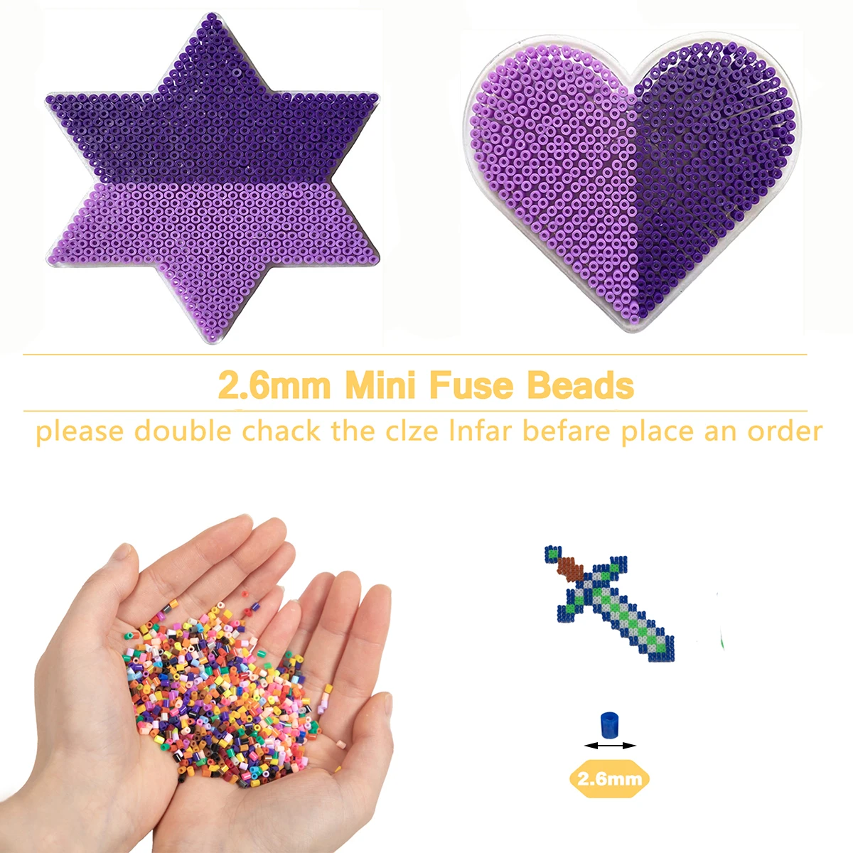 5000PCs 2.6mm Fuse Beads All Purple Colors Iron Beads Pixel Art Puzzle for Kids Hama Beads DIY Puzzles Handmade Gift Toy