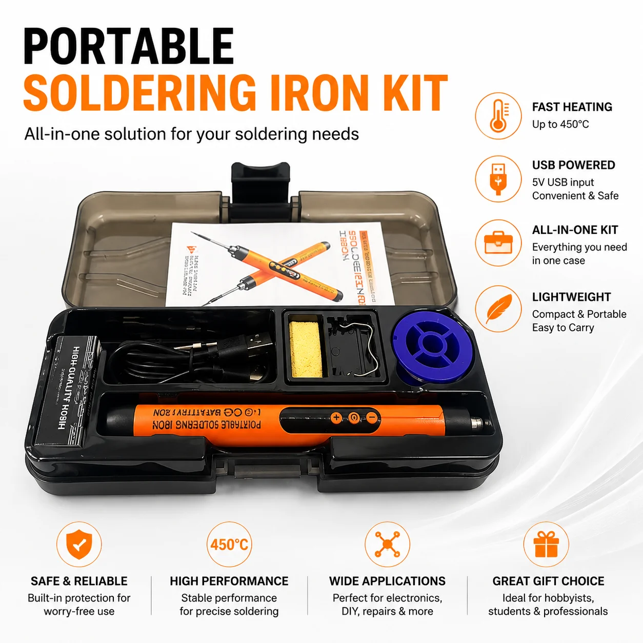 USB Rechargeable Soldering Iron Kit Portable Mini Welding Pen LCD Display Adjustable Temp Tool for DIY Electronics Repair