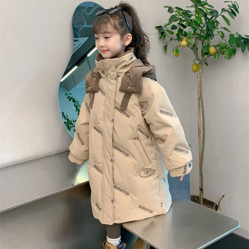 Girls Down Coat Overcoat Jacket Windbreak Outerwear 2024 Khaki Winter Autumn Sport Warm Christmas Gift Children's Clothing