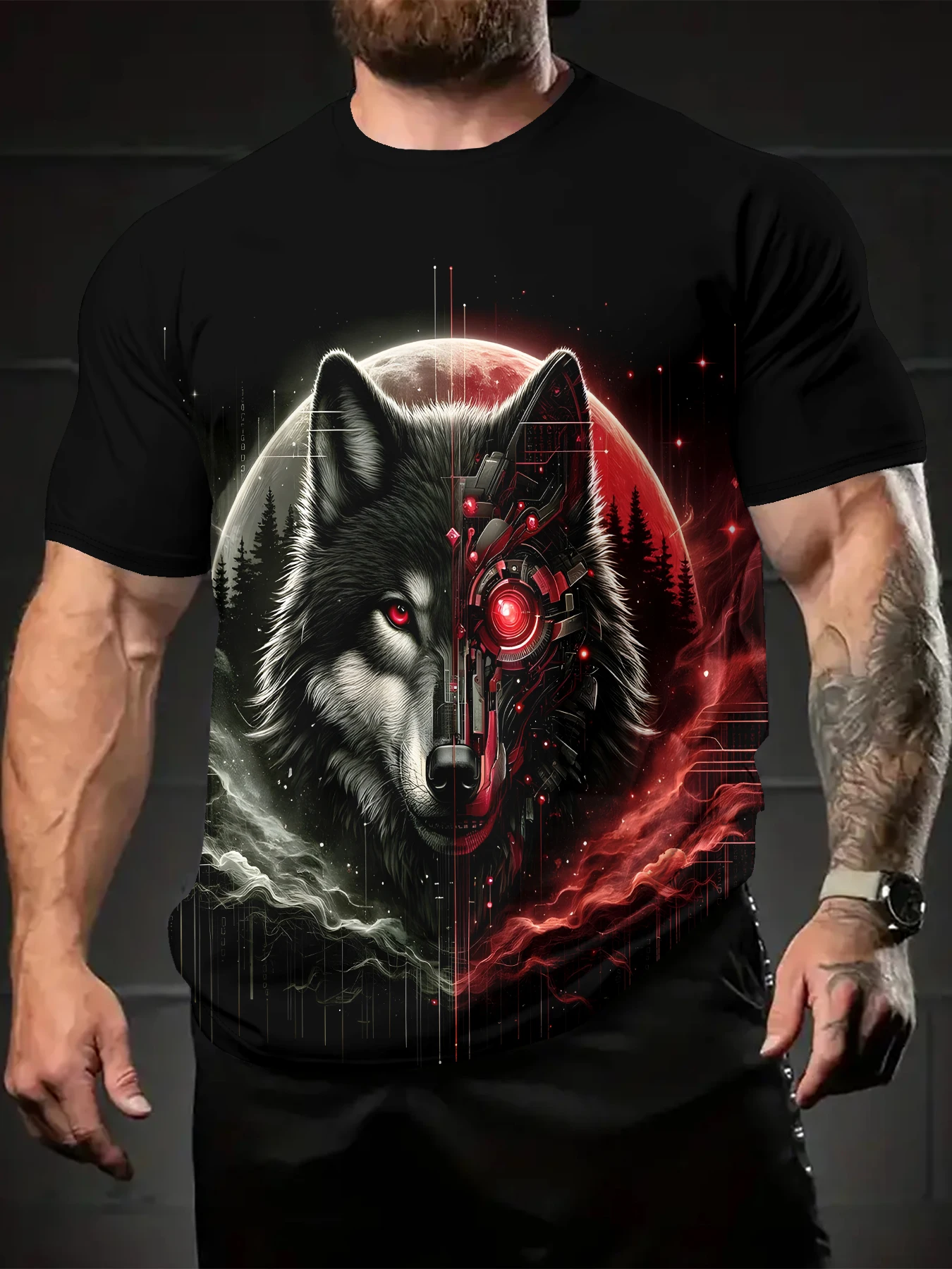 

Wolf Head T-shirt 3D Animal Men's Shirts Summer Short Sleeved Male Pullover Oversized T-shirts Casual Tops Tees Men Clothing
