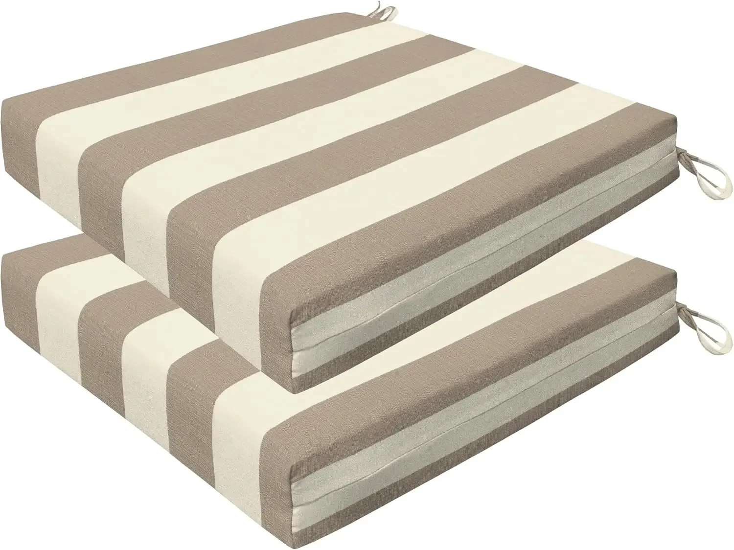 Set of 2 Outdoor Patio Seat Pads – 20x20 Inch, UV & Water Resistant Olefin Fabric, 4-Inch Thick Polyester Fill, Reversible with Corner Ties