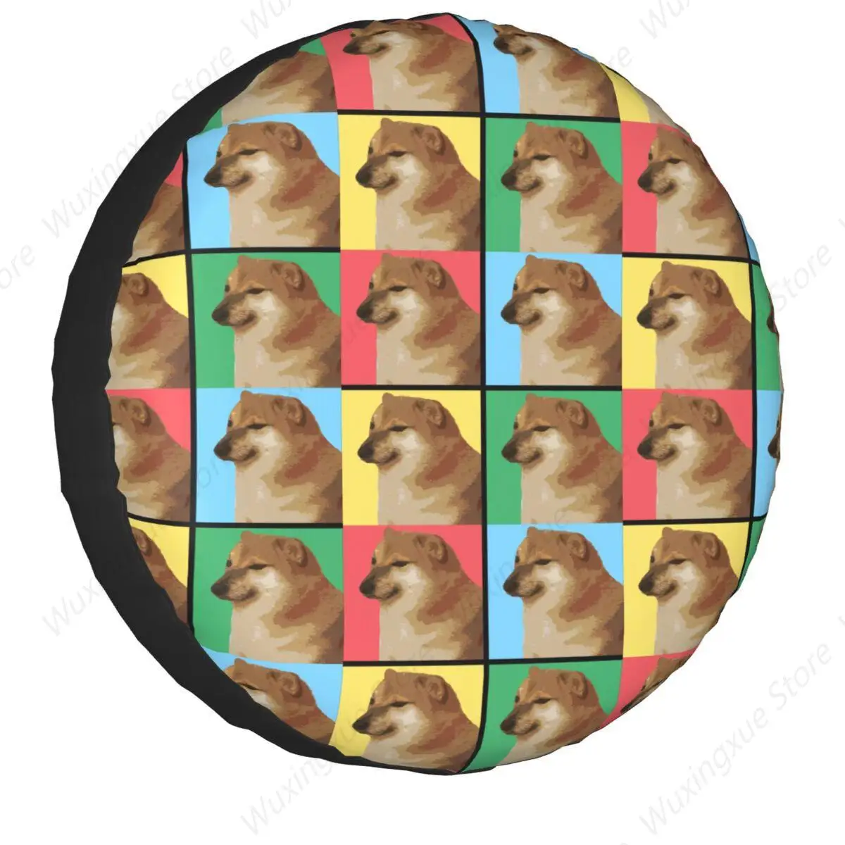 

Vaporwave Aesthetic Cheems Spare Tire Cover Case Bag Pouch Shiba Inu Doge Meme Wheel Covers for Jeep Hummer 14" 15" 16" 17" Inch
