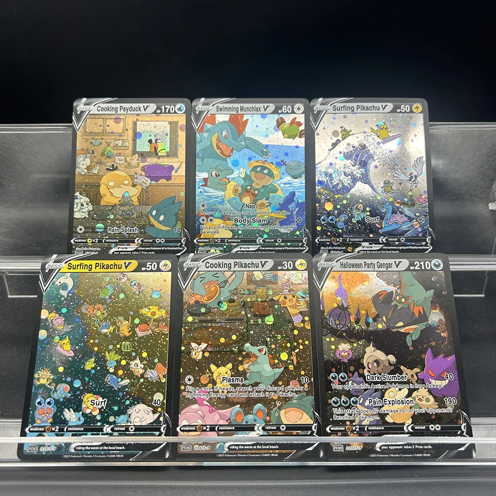 6Pcs Anime Ptcg Proxy Collectible Cards Japanese Gengar Cooking Psyduck Munchlax Holo Foil Premium Graded Collectible Cards Gift