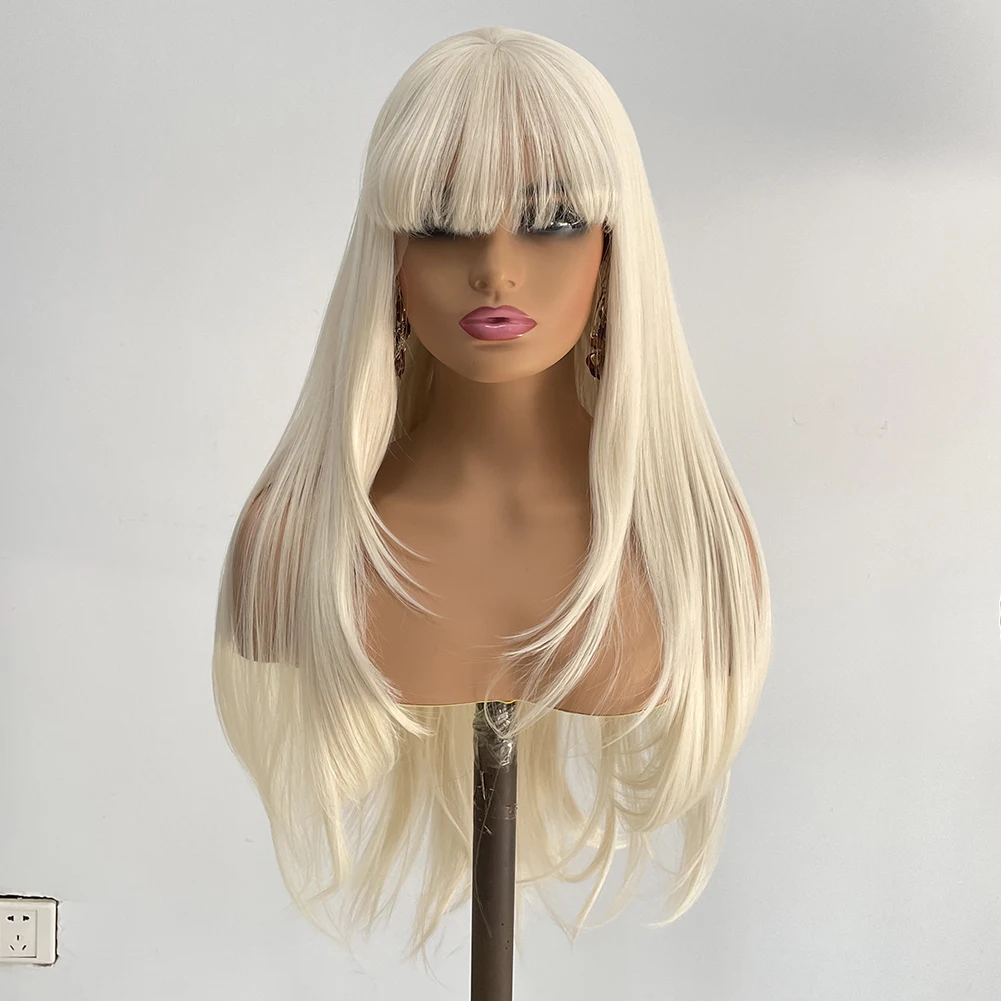 Charisma Synthetic Lace Front Wig With Bangs Natural Wave Blonde Wigs For Women Heat Resistant Fiber Lace Wigs Cosplay Blond Wig