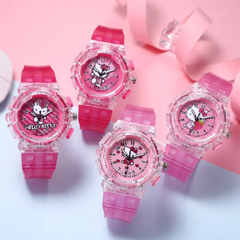 Sanrio Hello Kitty LED Glowing Flash Children's Watch Fashion Quartz Wristwatch Christmas Gift for Kids Toy Pattern