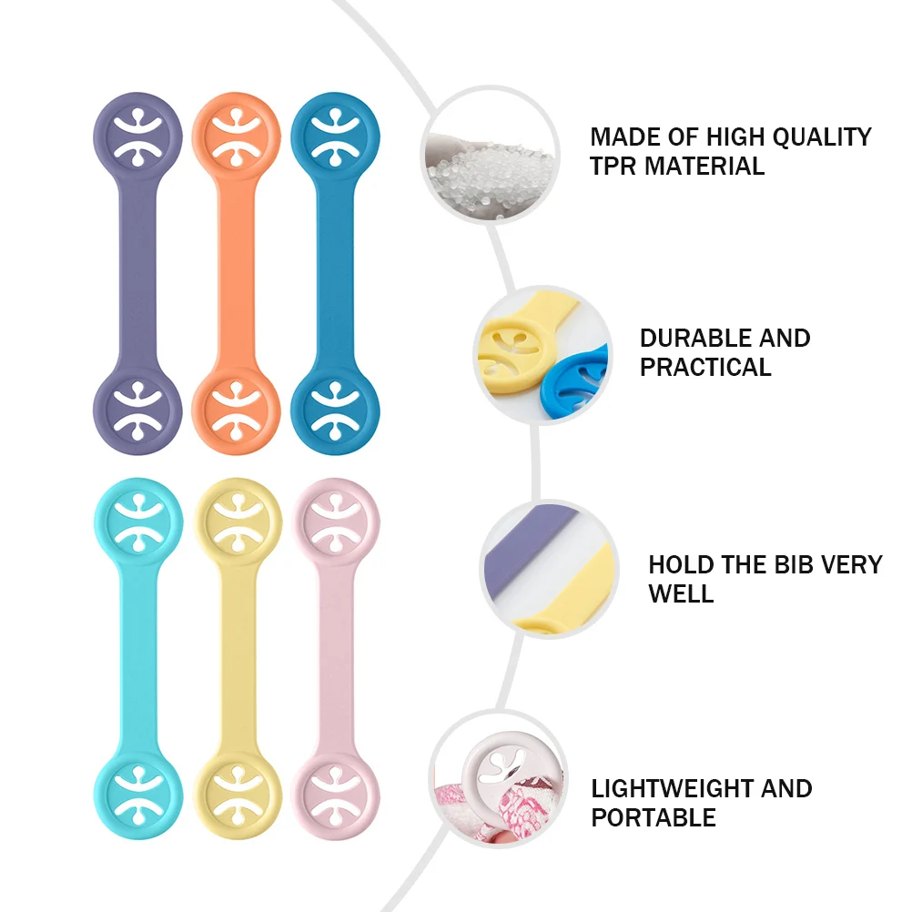 

6pcs Infant Feeding Bib Clamps Bib Clips TPR Material Durable Infant Feeding Clamps Newborn Holder Portable Storage Use