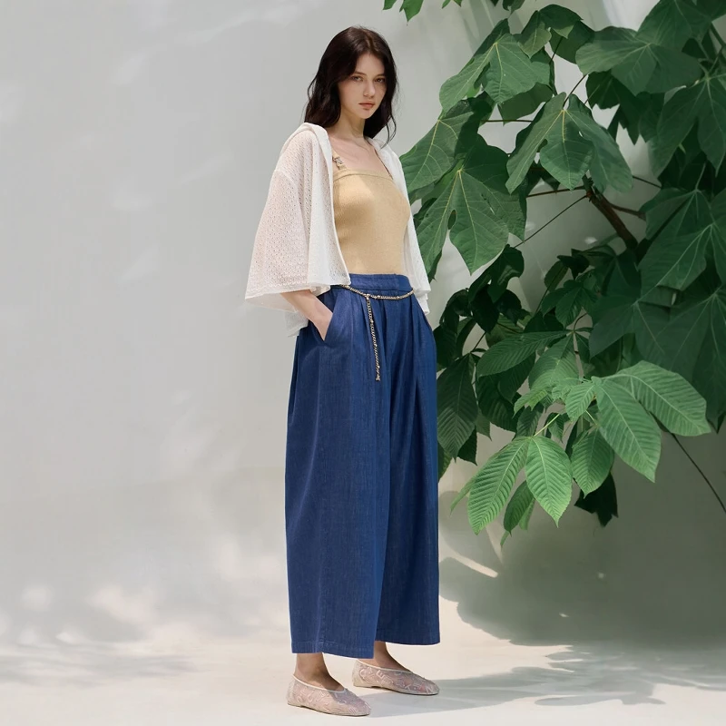 

Artistic Summer Thin High Waist Wide Leg Pants Casual Trousers Tee Colors Slimming Loose Feeling Comfortable Straight Cut