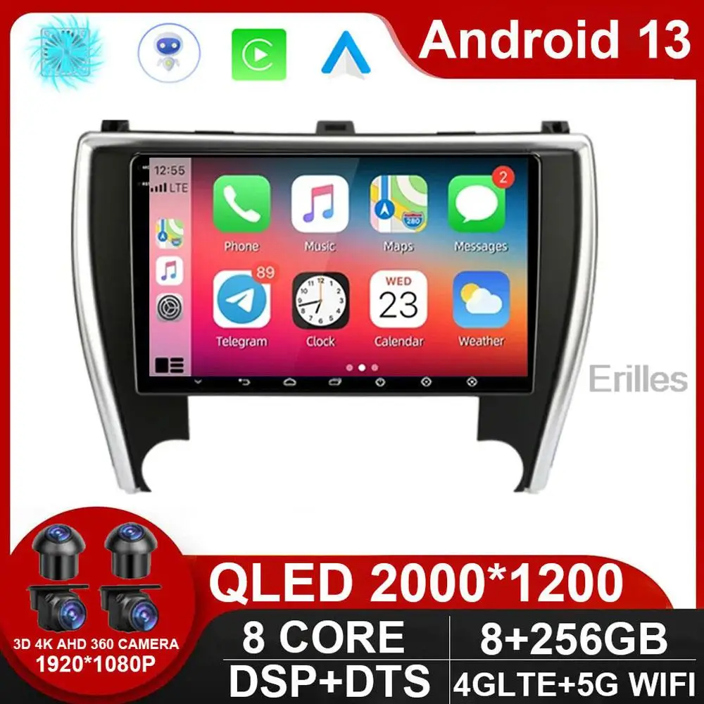 2din Android 14 Car Radio For Toyota Camry 8 50 55 2015-2017 Multimedia video Player Navigaion GPS RDS Stereo Head unit Carplay