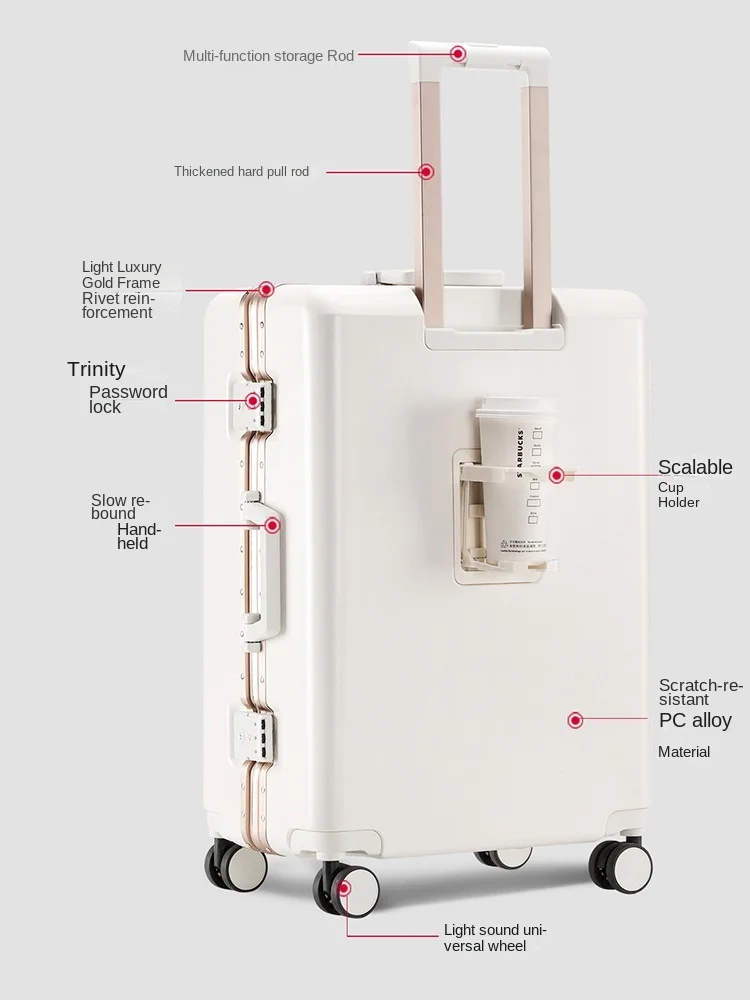 Red Suitcase 20-28 inch Multifunctional Travel Suitcase Aluminum Frame Scratch-Resistant PC Trolley Case Carry-On Luggage