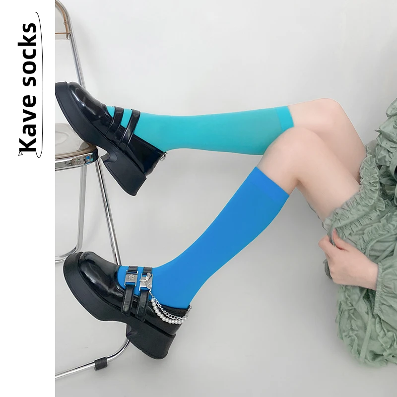 Kave Girls Summer Thin Personalized Versatile Velvet Candy Knee Length Socks Colorful Japanese Y2K Style Calf Socks for Women