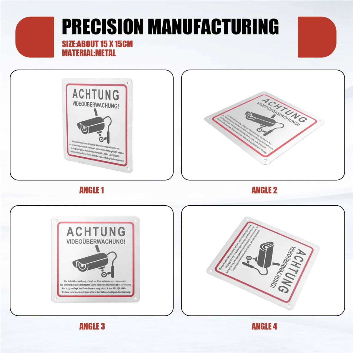 【مخزنة】علامة مراقبة فيديو، ملكية خاصة للمراقبة بالفيديو، علامة مراقبة فيديو تحذيرية معدنية مقاس 15 × 15 سم 4 عبوات