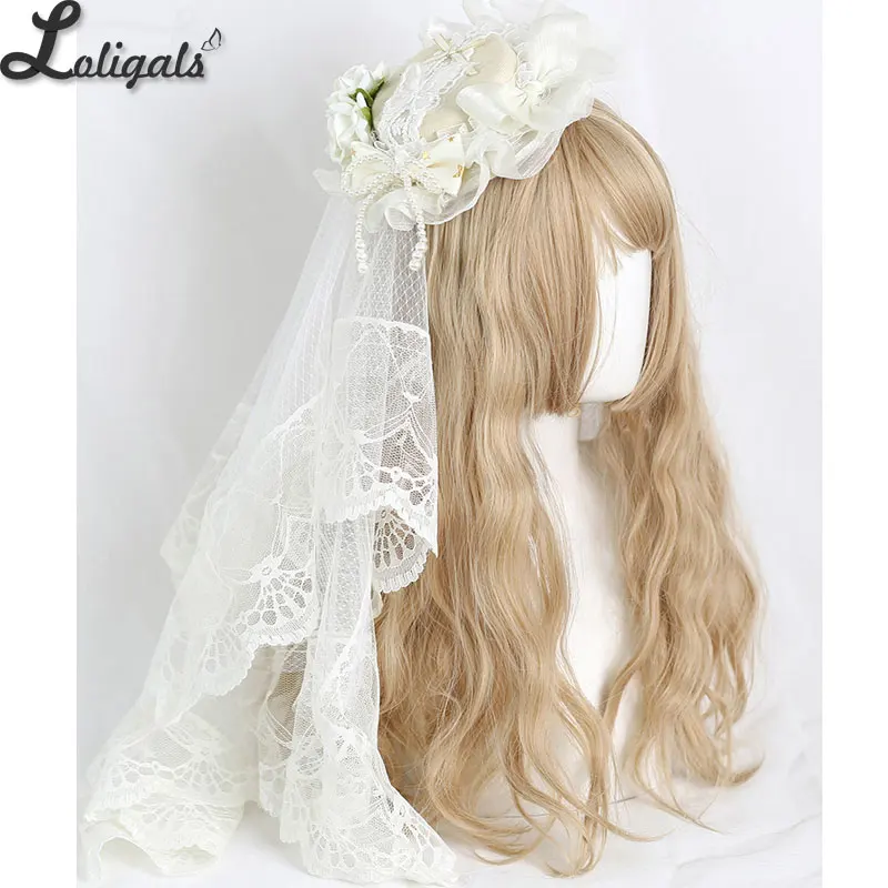 Sweet Lolita Mini Fascinator Hat Wedding Flat Top Hat W. Lace Veil ~ Cream Cake