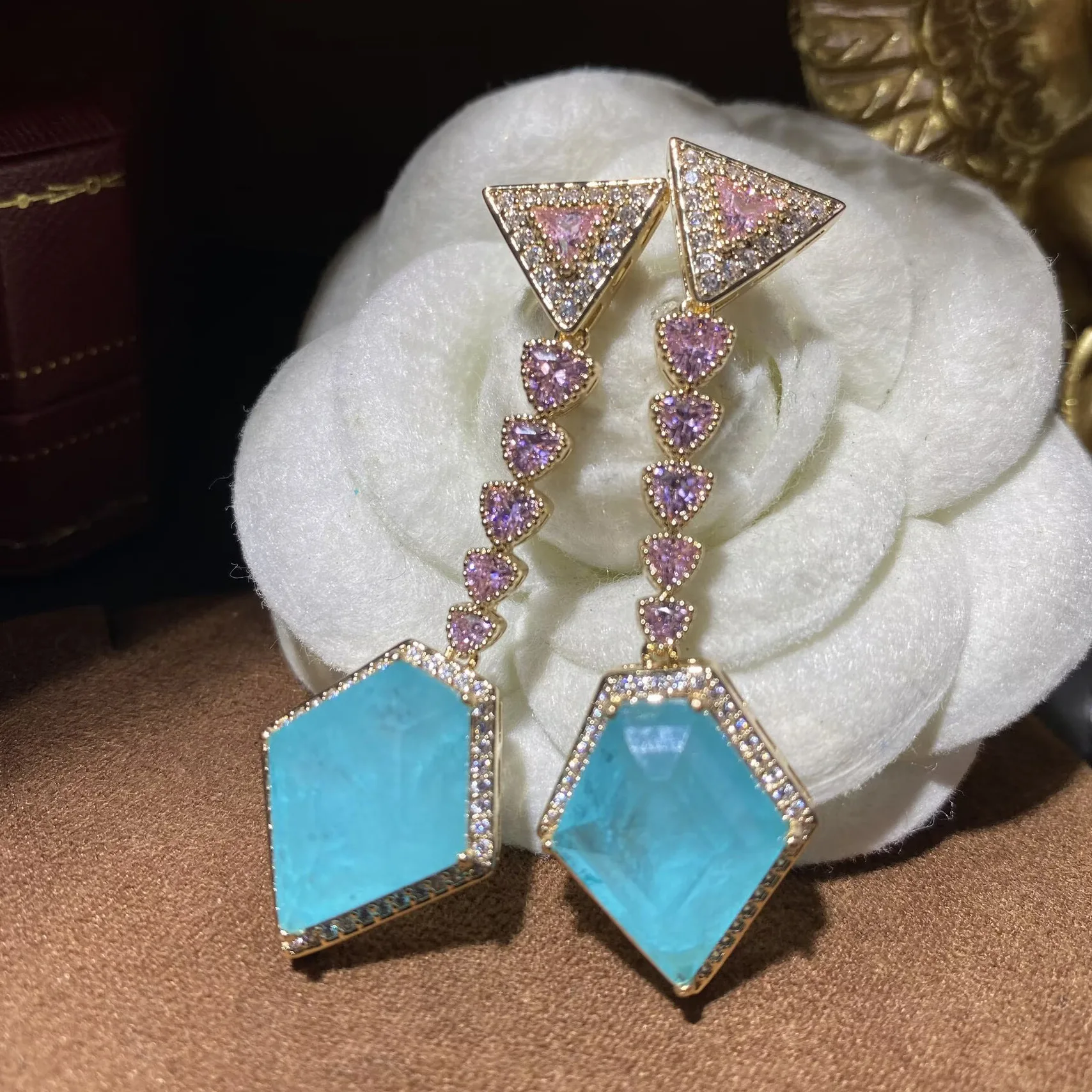 Light‑Luxury Personality Long Tassel Inverted‑Triangle Para‑Inspired Geometric Square Earrings for Women, Elegant Matte Frosted