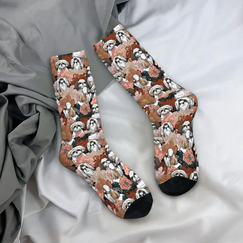 Shih Tzu Dog Flowers Pattern uomo donna Crew Socks Unisex Kawaii 3D Print Pet Animal Dress Socks