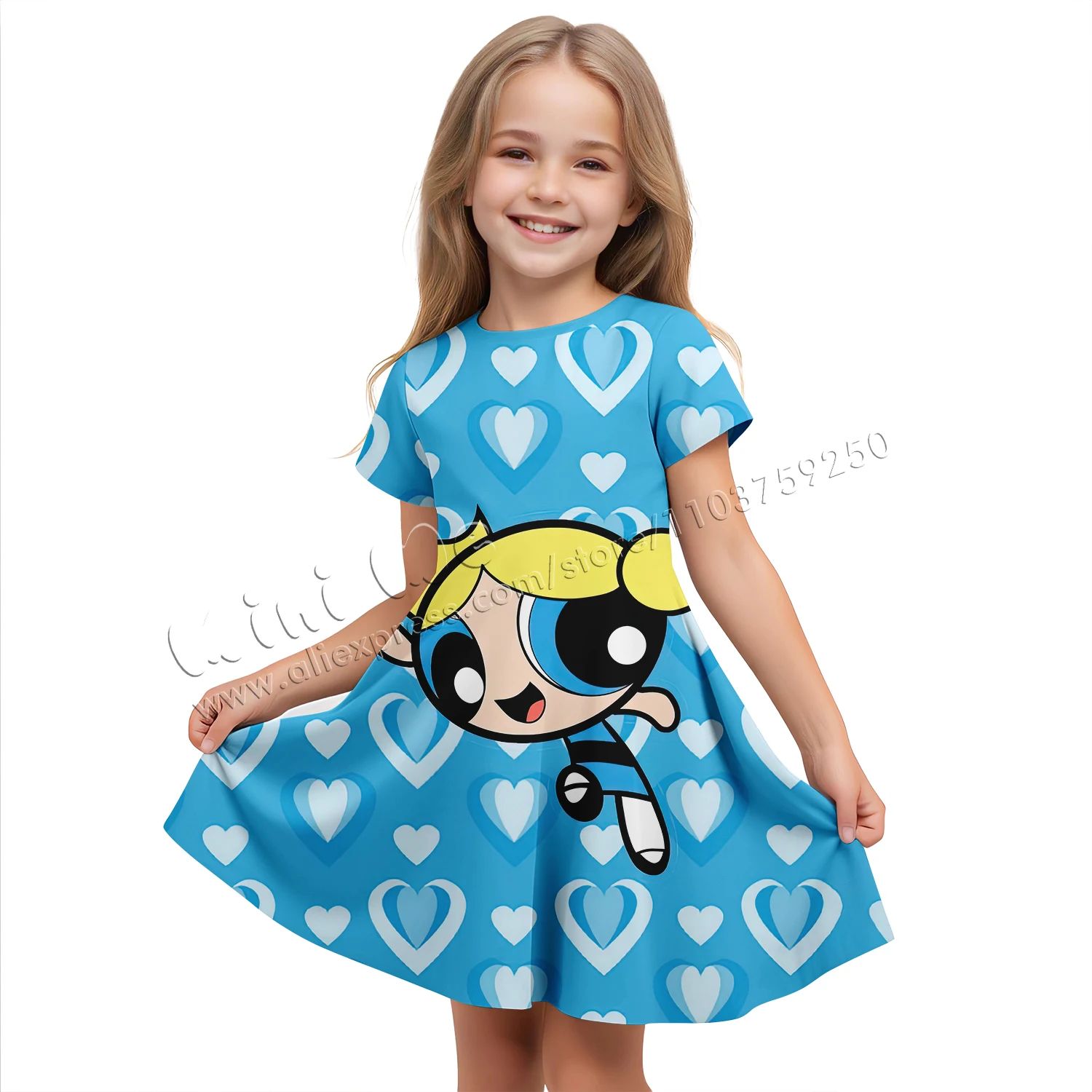 3D Printing Power Girl Suitable for 3-14 Years Old Kids' Dresses Girls' Dress 2024 Kids Clothes Children Clothing Summer Party