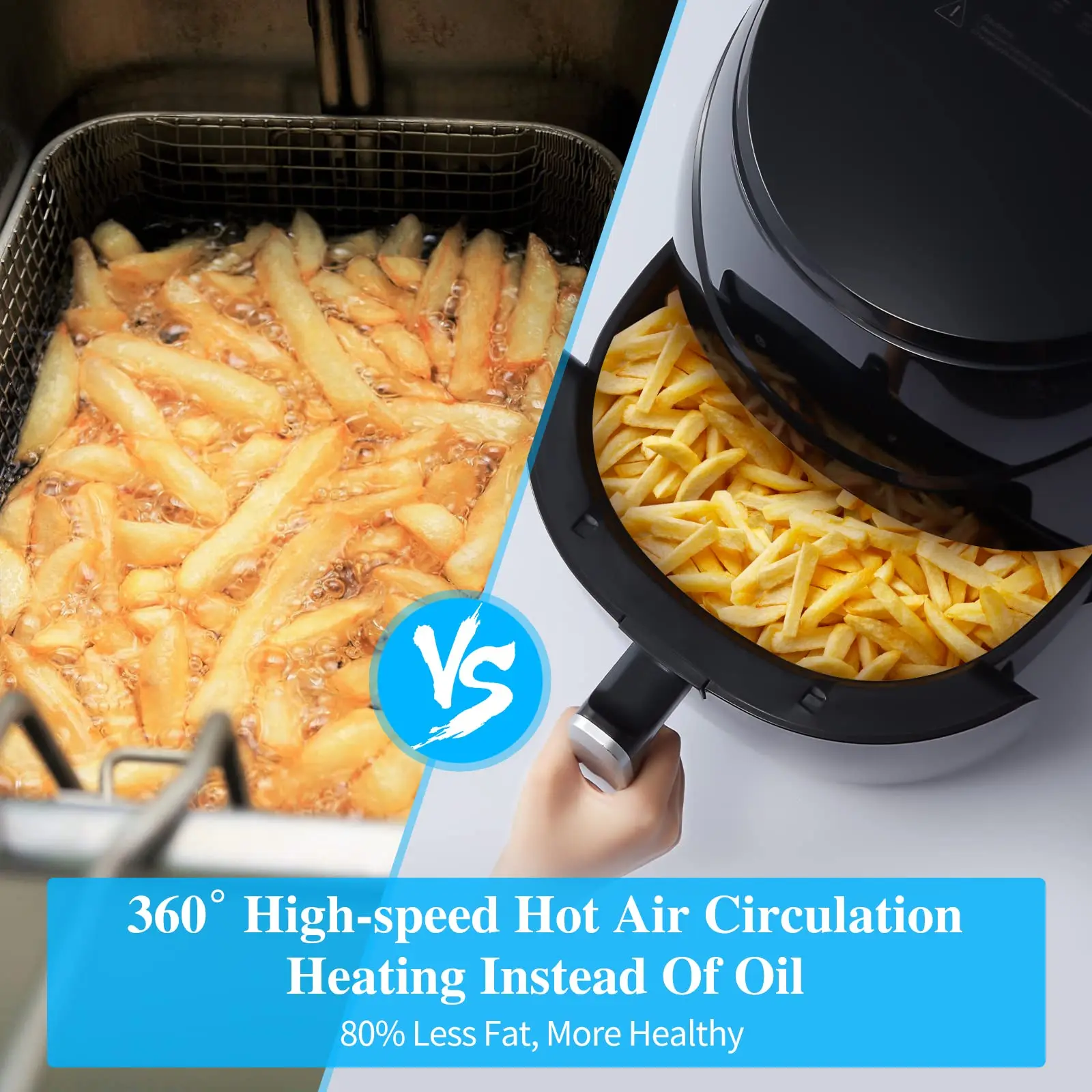 فرن مقلاة هوائية سعة 6.5 لتر 12 في 1 XL - مقلاة هوائية ساخنة كهربائية بحجم عائلي سعة 7 لتر مع كتاب الطبخ