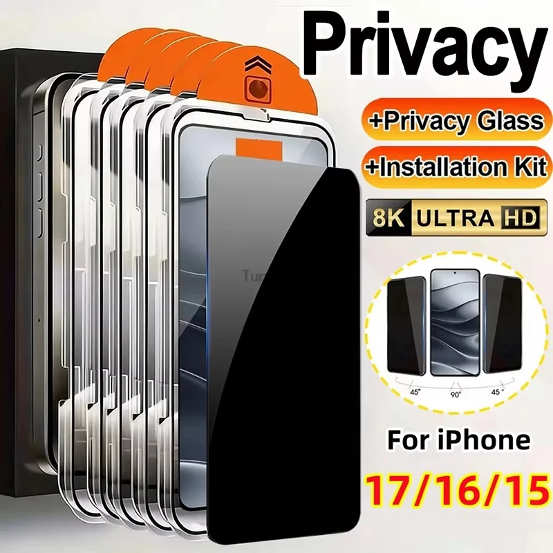 

1-4PCS Anti-Spy Dust Free Screen Protector For iPhone 17 Pro Max 17 17 Pro 16 13 15 11 14 12 8 XS 6 XR Air 7 XS Max 7 Plus Glass