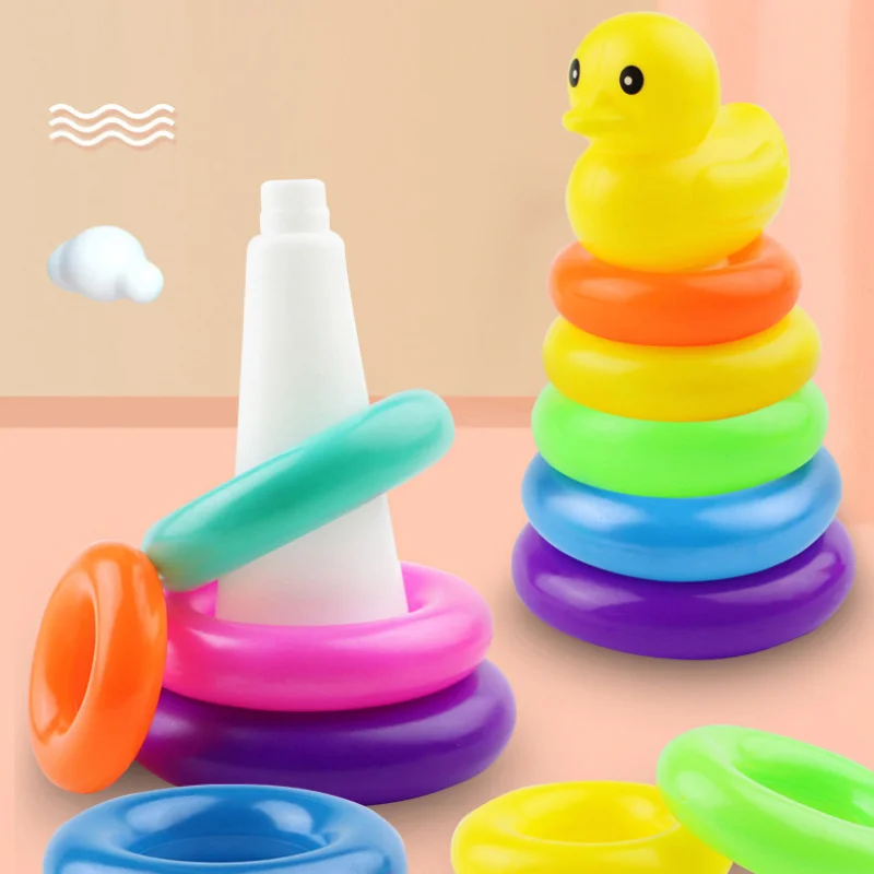 Dieren Regenboog Stapelen Ring Toren Montessori Speelgoed Vroege Educatie Leren Baby Speelgoed Cadeau Stapel Kleurrijke Ringen Bouwstenen