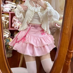 High Waist Japanese Style Cake Skirts Bow Fairy Y2k Aesthetic Kawaii Lolita Mini Skirt Girls Cute Ruffle Patchwork Korean Skater