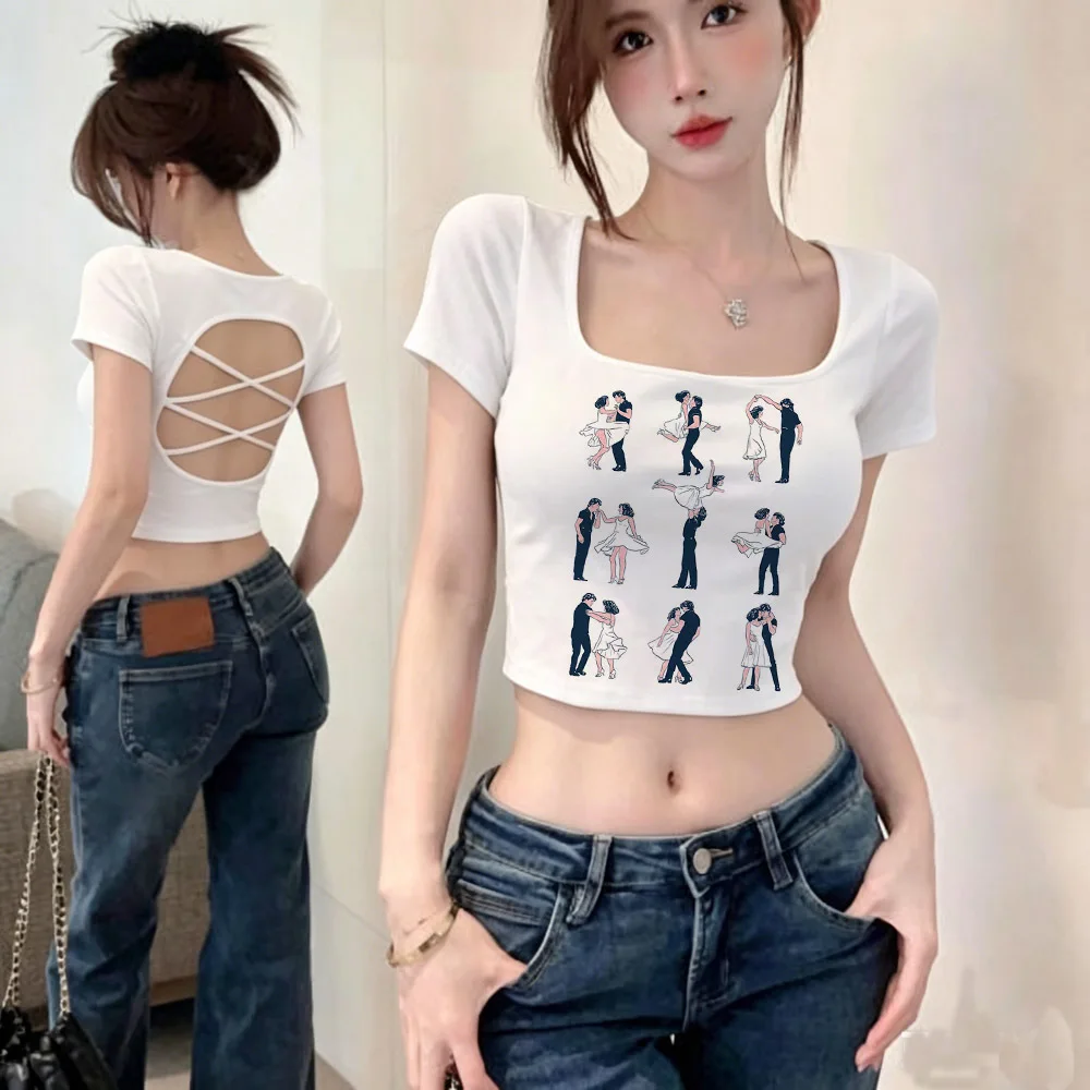 Dirty Dancing cropped top girl korean fashion cheap kawaii meme graphic shirt cutecore manga clearance sales summer anime