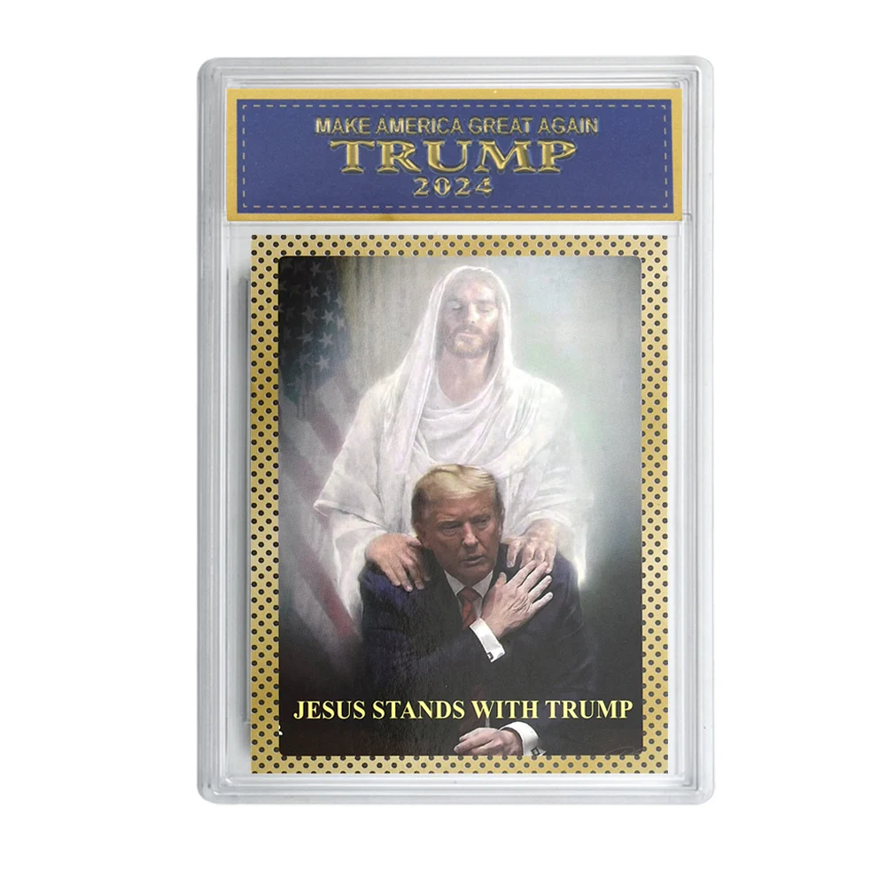 

2024 Donald Trump US President Plastic Card Creative DIY with Case Gift Fans Jesus Stands with Trump Make America Great Again