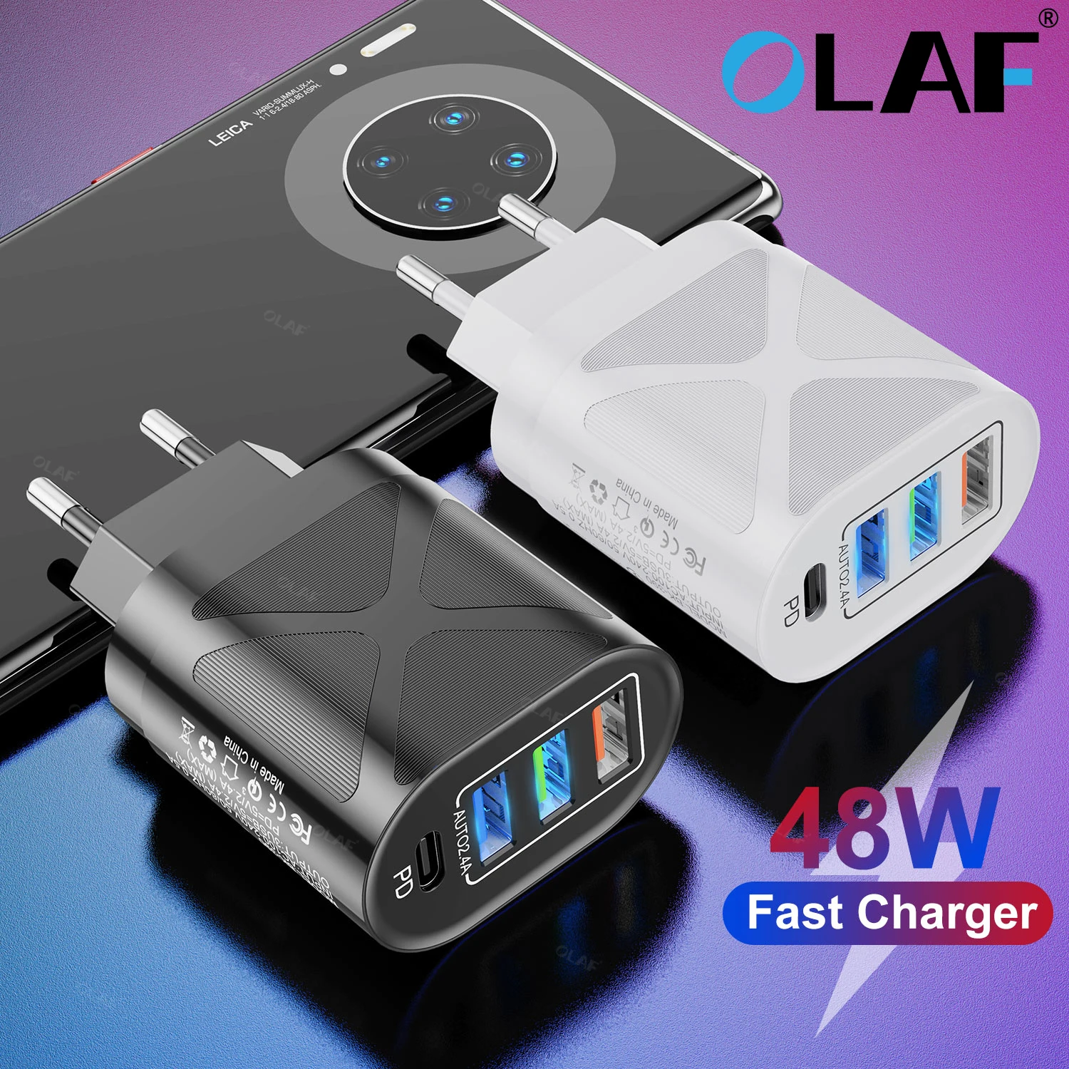 OLAF PD USB Charger 48W Smart Fast Charging Cell Phone Quick Charge 3.0 Type C Charger USB C Adapter For Xiaomi Note 11 iPhone