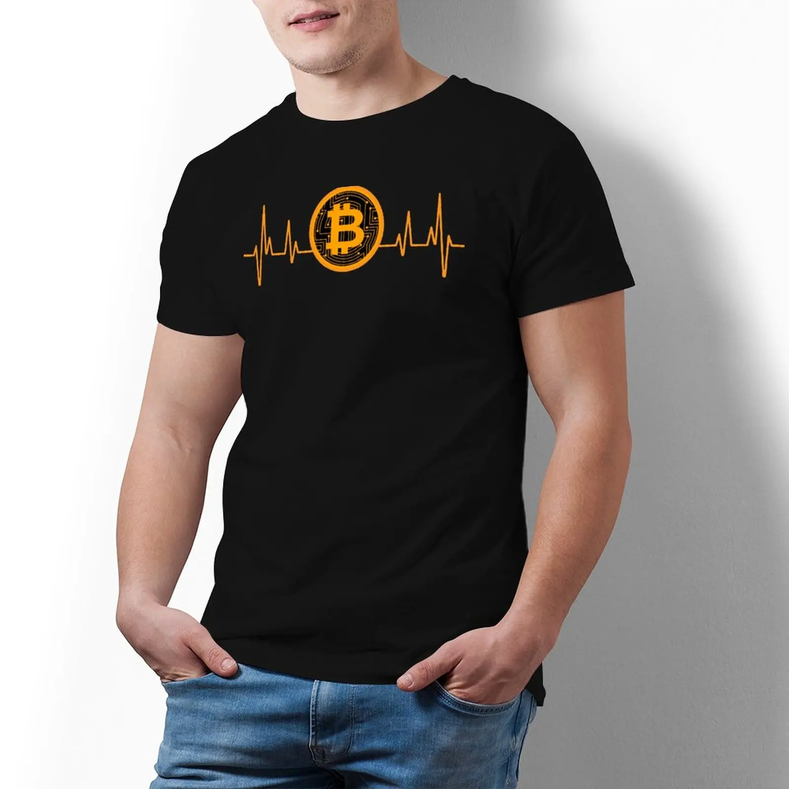 Bitcoin Heartbeat T Shirt BTC Cryptocurrency Man Fashion T-Shirt Plus Size Print 100 Percent Cotton Tee Shirt