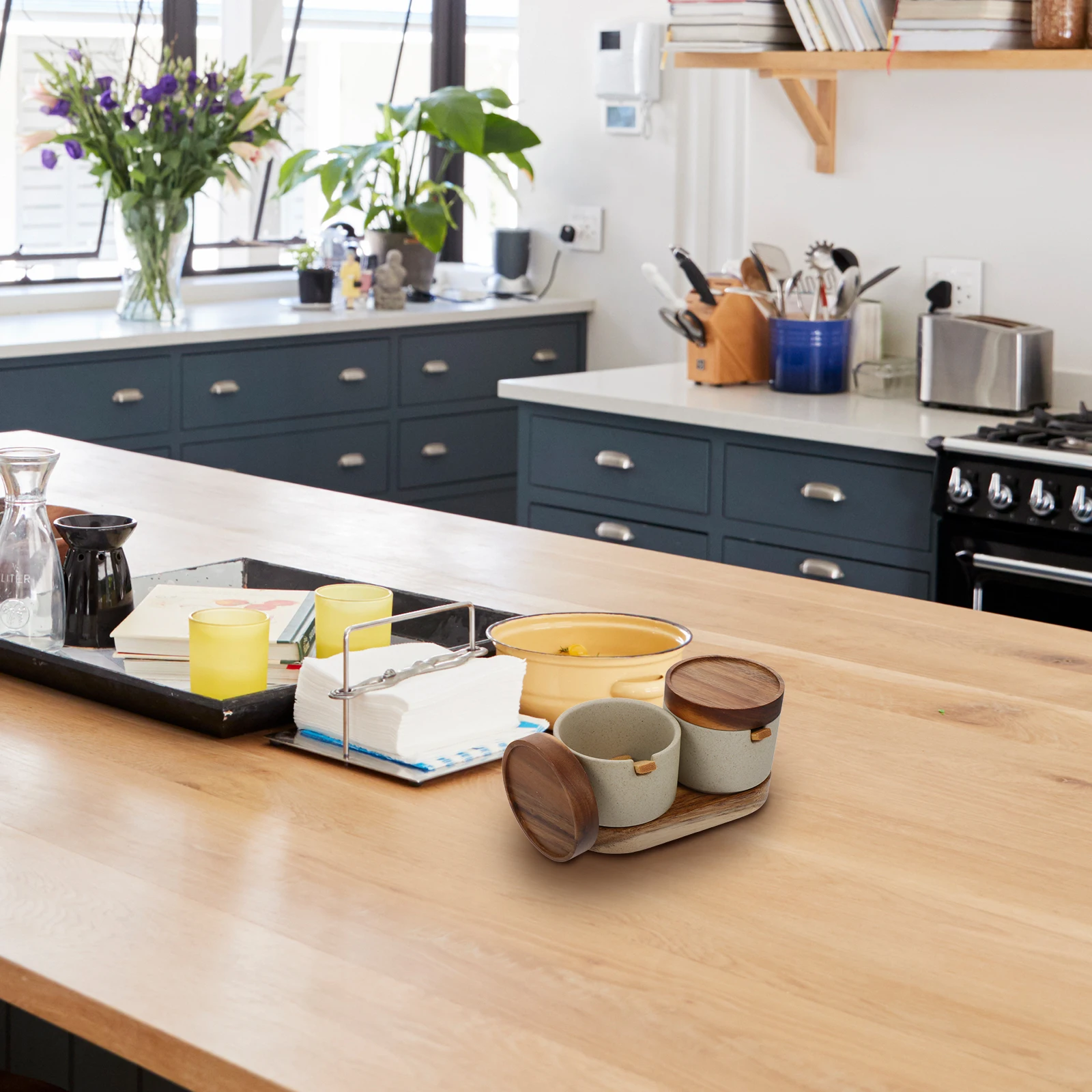 

Spice Storage Can Seasoning Box Condiment Jar Salt Storage Jar Home Kitchenware Wooden Ceramic Container Holder