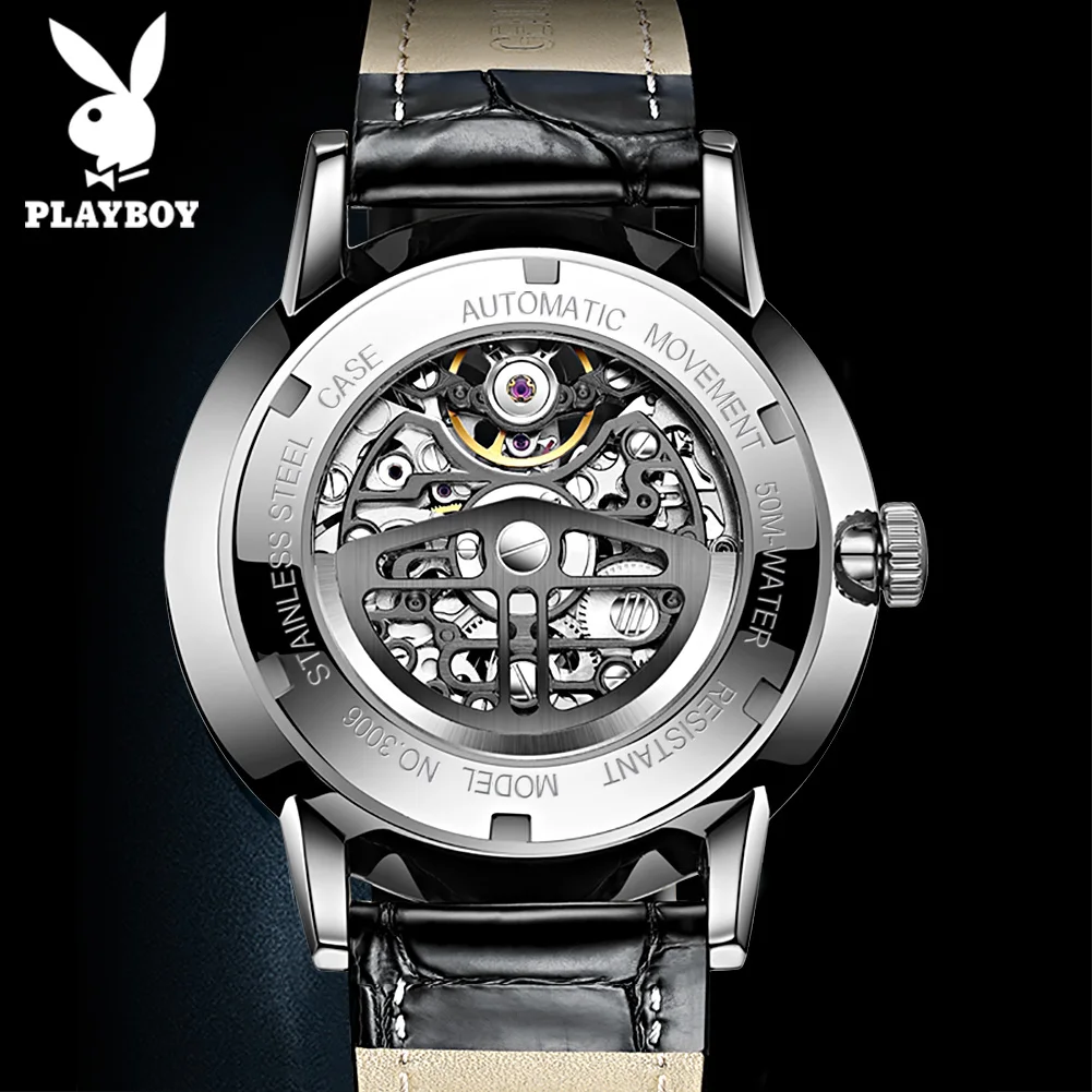 PLAYBOY High Quality Luxury Automatic Mechanical Man Watch Fashion Trend Design Wrist Watch Men Original Waterproof Mens Watch