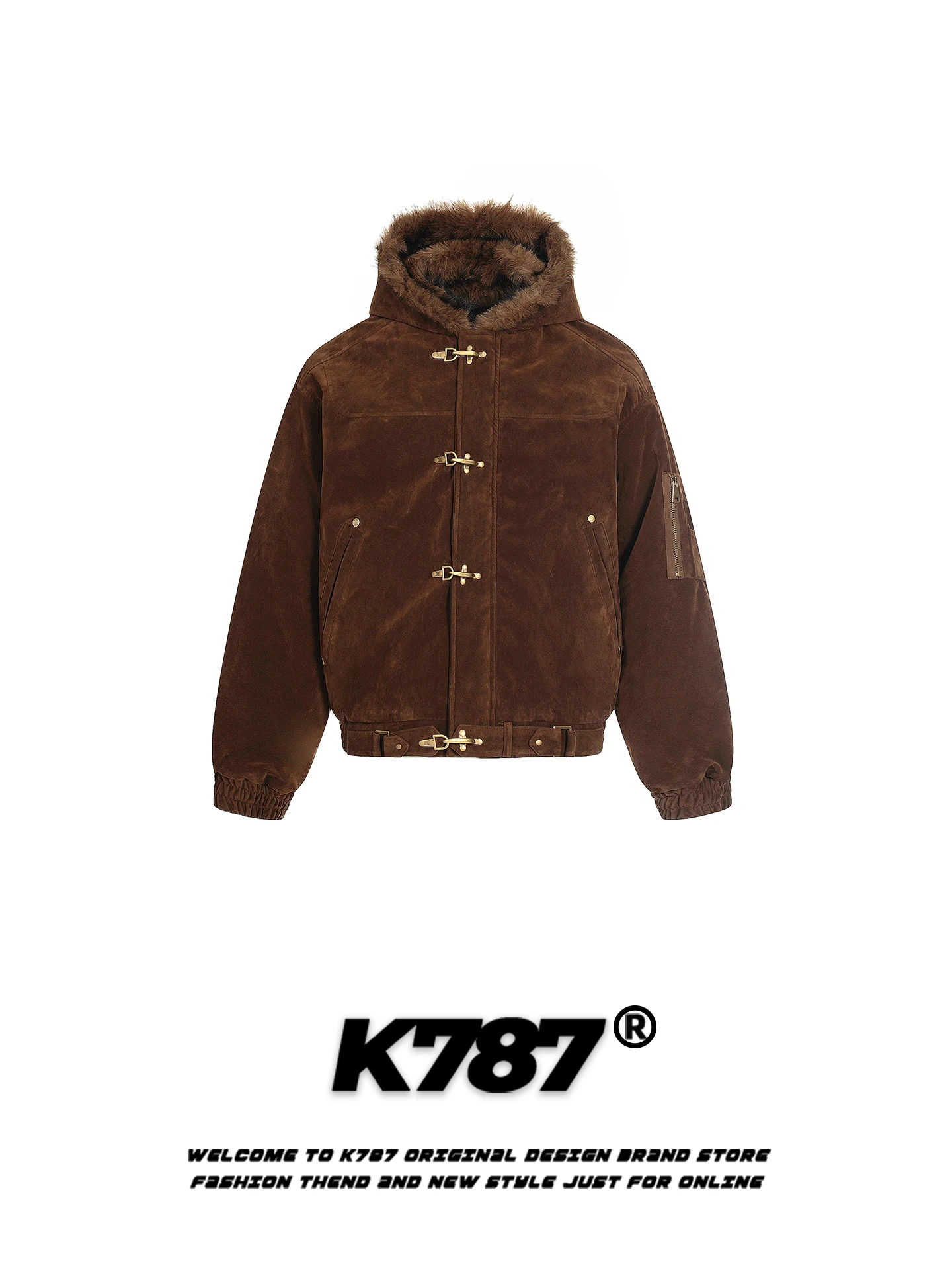 K787 American Retro Hooded Cotton Jacket Thick Warm Couple's Coat Female Style Airplane Buckle Winter Outerwear for Youth