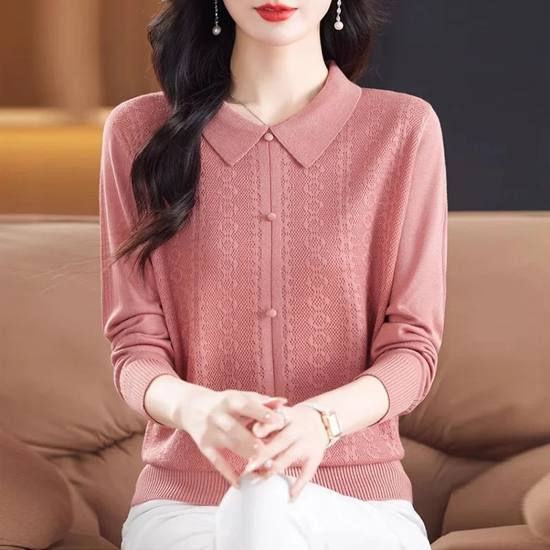 เสื้อไหมพรมคอวีทรงยาวบางเบาสำหรับผู้หญิง สวมใส่สบาย ระบายอากาศดี สไตล์ลำลอง ผลิตจากเส้นใยวิสโคส