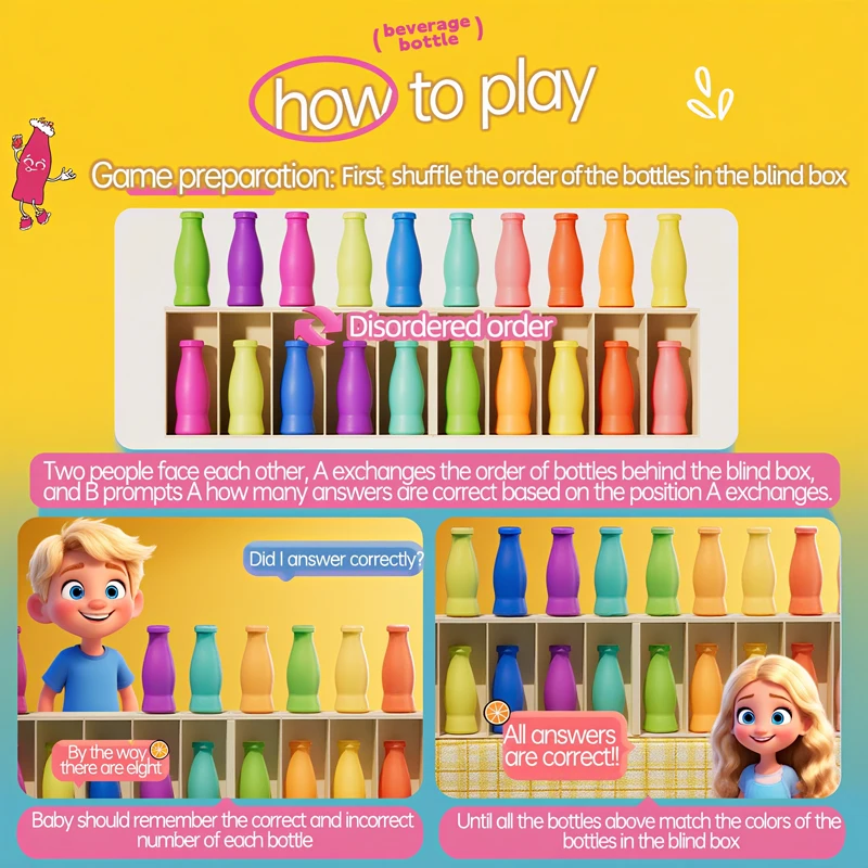 Hölzernes Farbklassifizierungsspiel, sensorisches Lernspielzeug, Montessori, Ratet mal die Farbe der Flasche, interaktive Eltern-Kind-Spiele