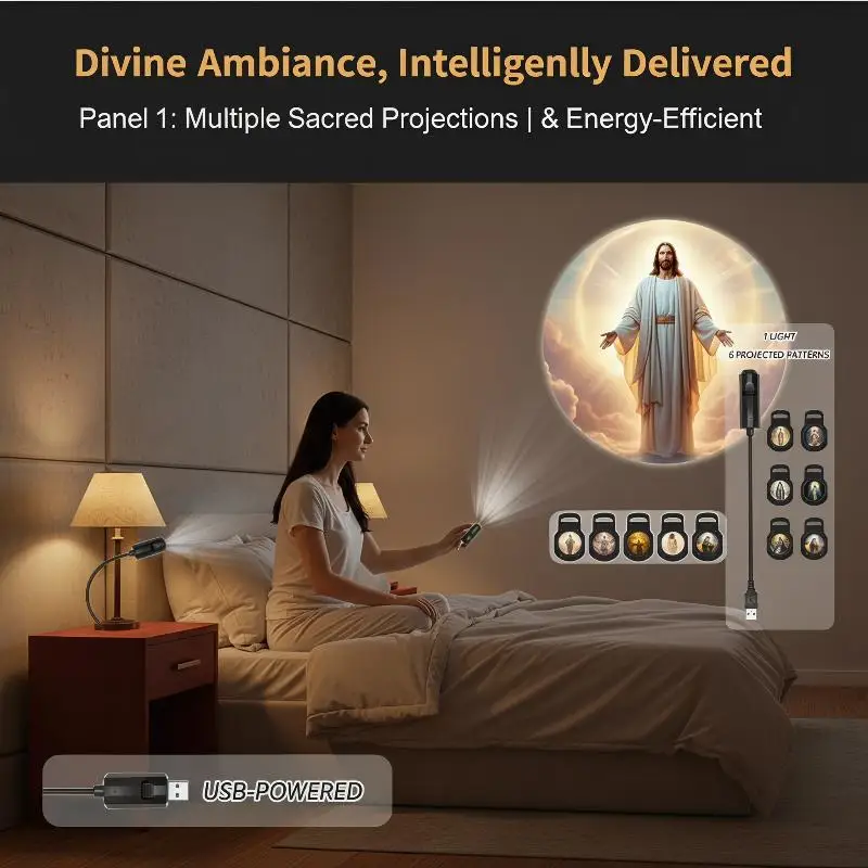 Religious Character Image Themed USB Projection Light With Twelve Patterns Perfect For Room Ceiling Background Decoration
