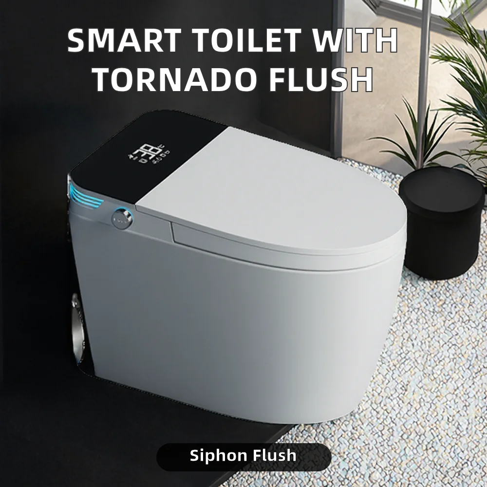 Умный унитаз в японском стиле с цельным дизайном с автоматическим переполнением и квадратным сердечником S-образным сливом с несколькими насадками Tornado.