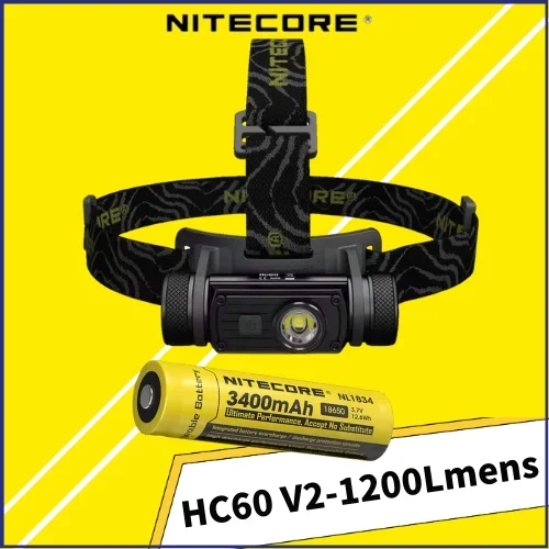 NITECORE HC60 V2 Headlamp Rechargeable 1800 Lumens 3 Lights Source Headlight Standard 3400 mAh Battery For Oudoor Lighting