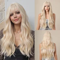 Peluca sintética HENRY MARGU Rubio degradado, peluca larga ondulada con flequillo para mujer, uso diario para fiestas y bodas, fibra de alta temperatura