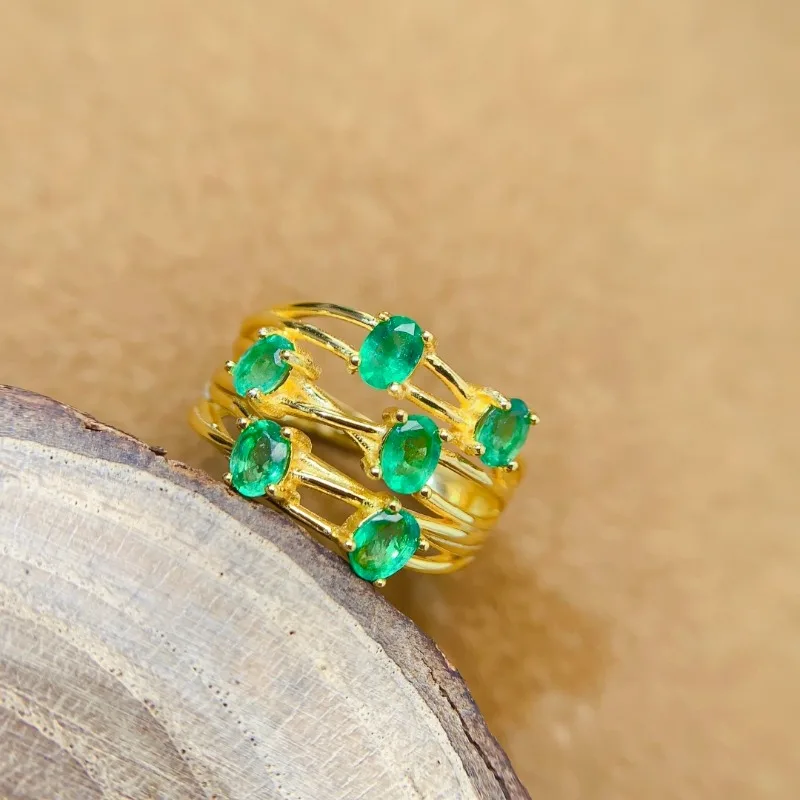 

Новый роскошный индивидуальный набор колец с натуральным изумрудом, нежные большие гранулы, посещаемые украшения для банкетной вечеринки