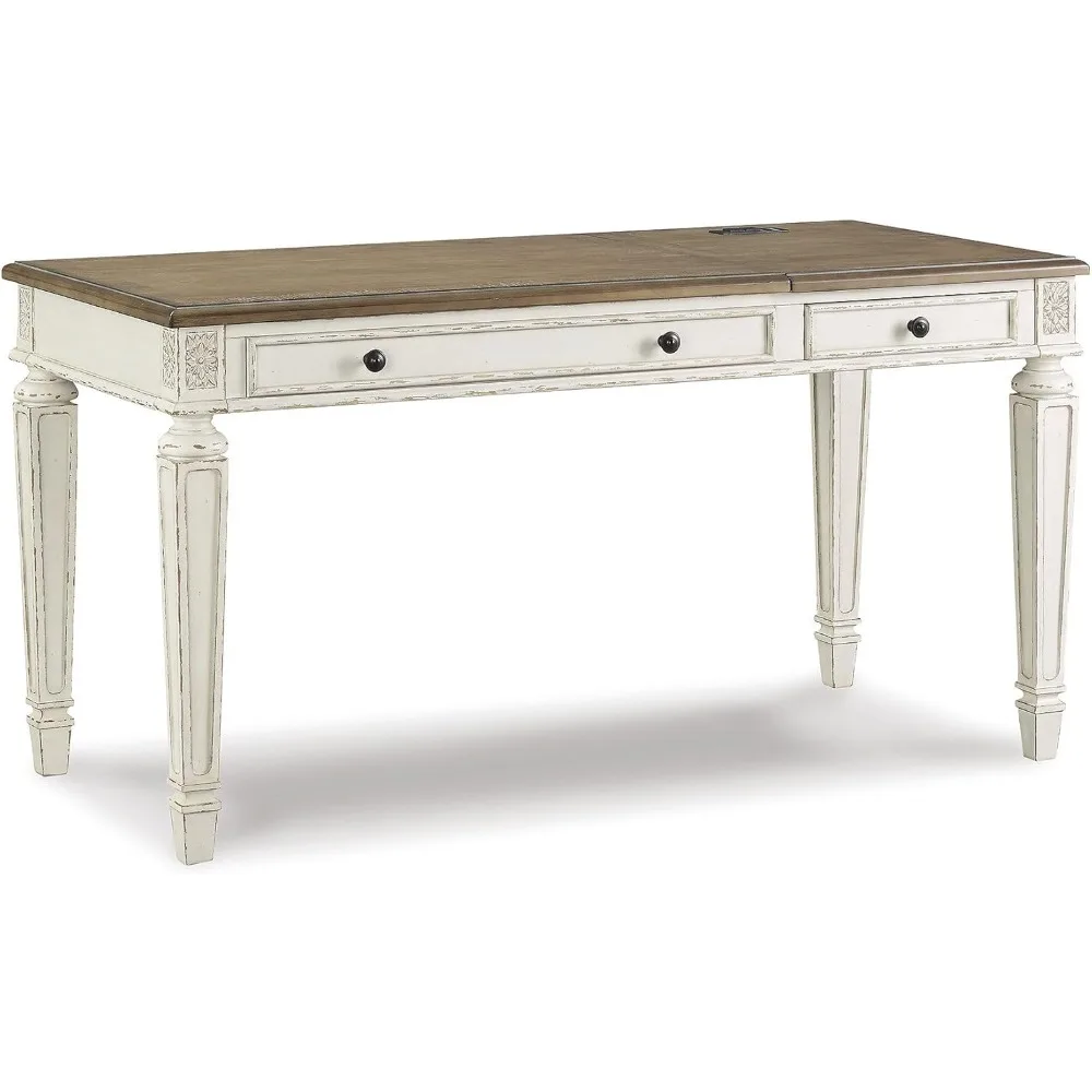 

Signature Design by Ashley Realyn French Country 60" Home Office Lift Top Desk with USB Charging, Chipped White