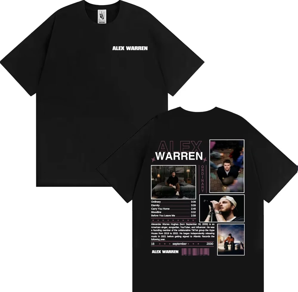 

Rapper Alex Warren Ordinary Album Tour T Shirts Men's Clothing High Street Hip Hop Punk T-shirts Women Cotton Oversized T-shirt