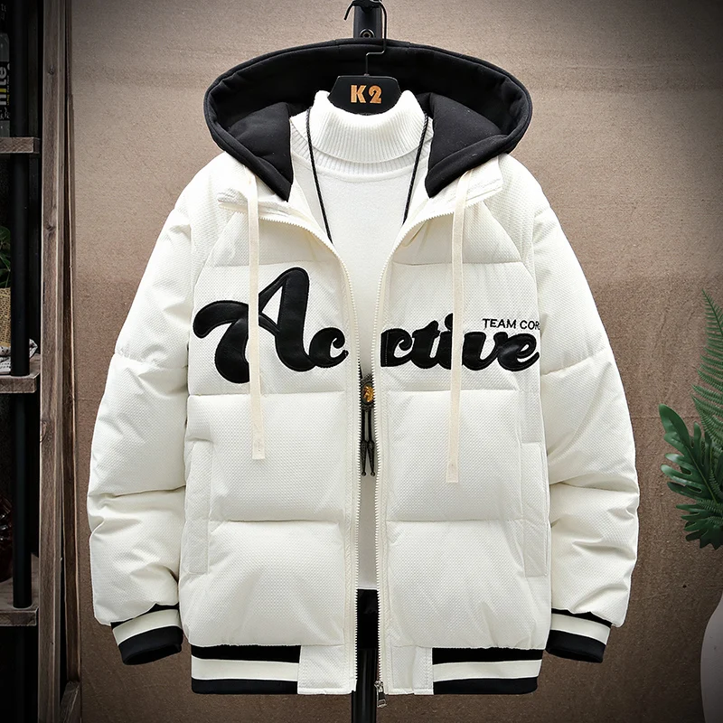 

Hooded Thiened Winter Cotton Jaet for Men Youth Casual Faion Warm ort Sle Zipper Closure Polyester Fiber Coat