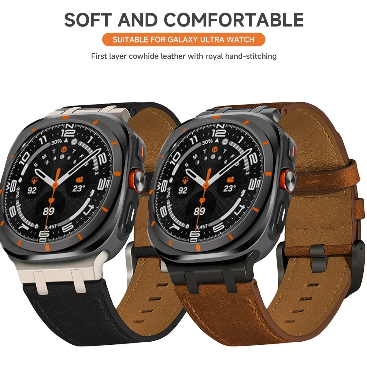 حزام جلدي فاخر لساعة سامسونج جالاكسي الترا 47 ملم QuickFit حزام أعمال للرجال سوار كوريا لسوار سامسونج الترا 2025
