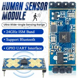 人間の存在検出レーダーモジュール,24ghz,ism周波数,敏感なボディ,移動センサー,gpio,uart出力,7ピン,ld2412,9m