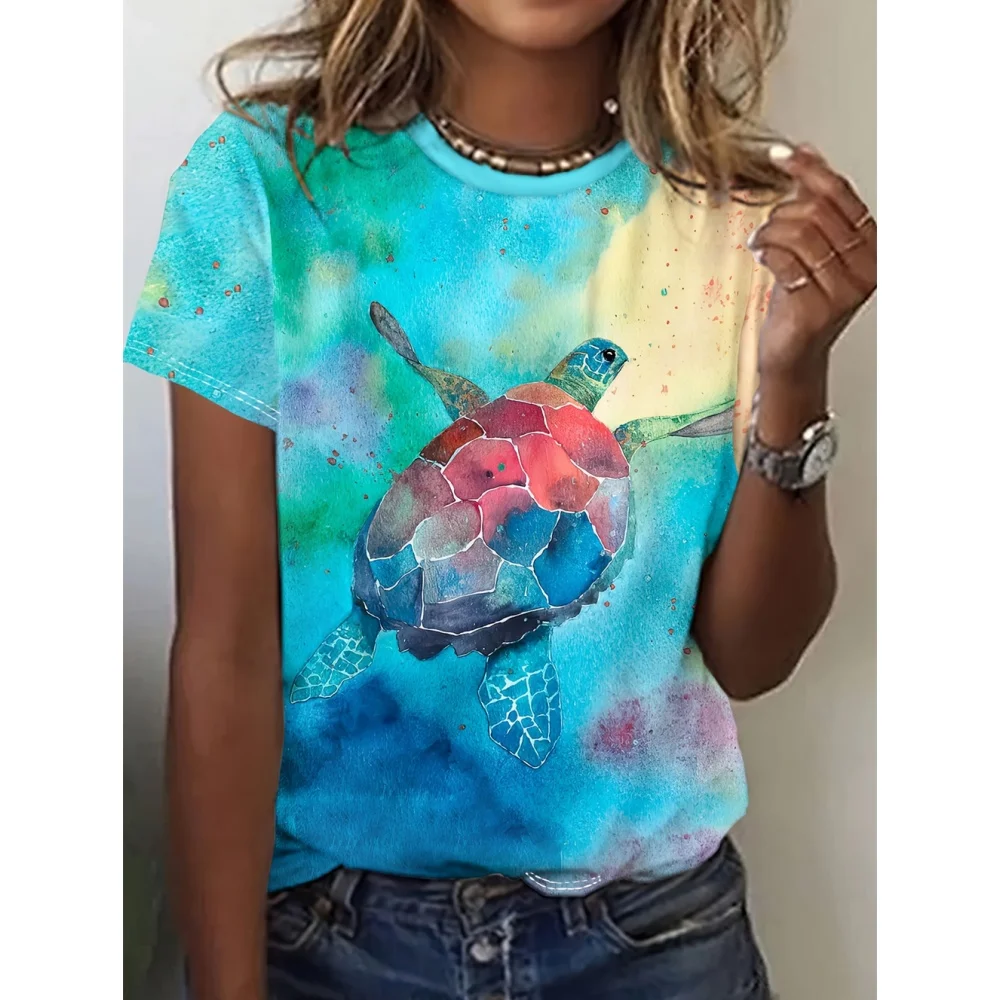 Turtle Cute Animals Women\'s T-Shirts 3d Print T-Shirt Harajuku Casual Short Sleeve Top Tee O Neck Oversized Female Clothing