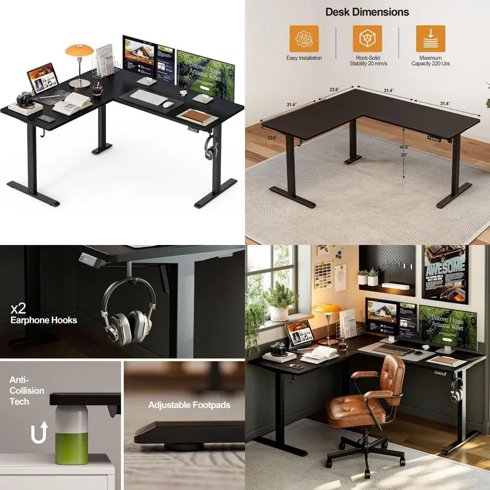 

Electric Corner Desk, Adjustable Height L-Shaped Stand-Up Desk for Home Office, 63 x 55