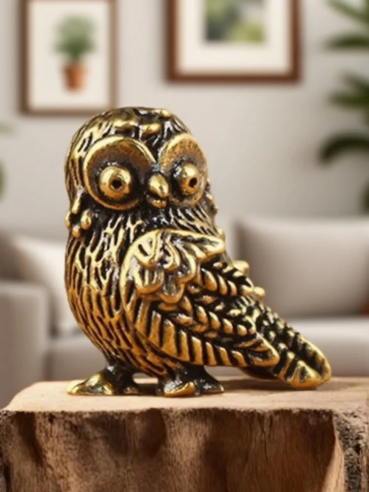 Mini Owl Ornaments Copper Plated Crafts Hot Selling Artware for Market Stall Home Decoration