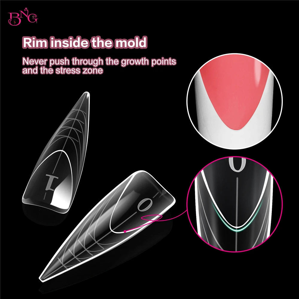 BNG French Nail Dual Forms Acrylic Poly Nail Gel UV Quick Building Moulds 15 Sizes Reusable Nail Molds for French Manicure