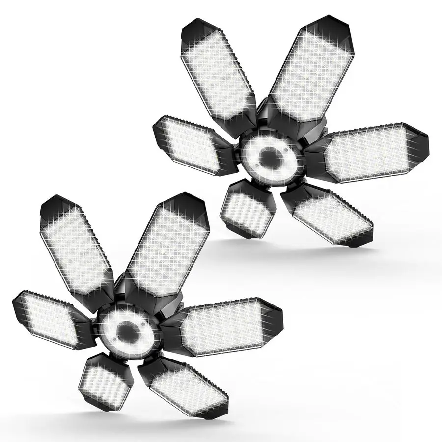 

Светильники, 2 упаковки, супер яркий светодиодный потолочный светильник для гаража, 32000 лм, светодиодный светильник для магазина 6500 К, с 6 деформируемыми панелями, винтом в цоколе E26 E27, Li